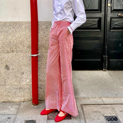 LIZAKOSHT  -  Women's Striped Print Loose Wide Leg Trousers Summer Fall Casual High Waist Loose Fit Long Pants with Pockets