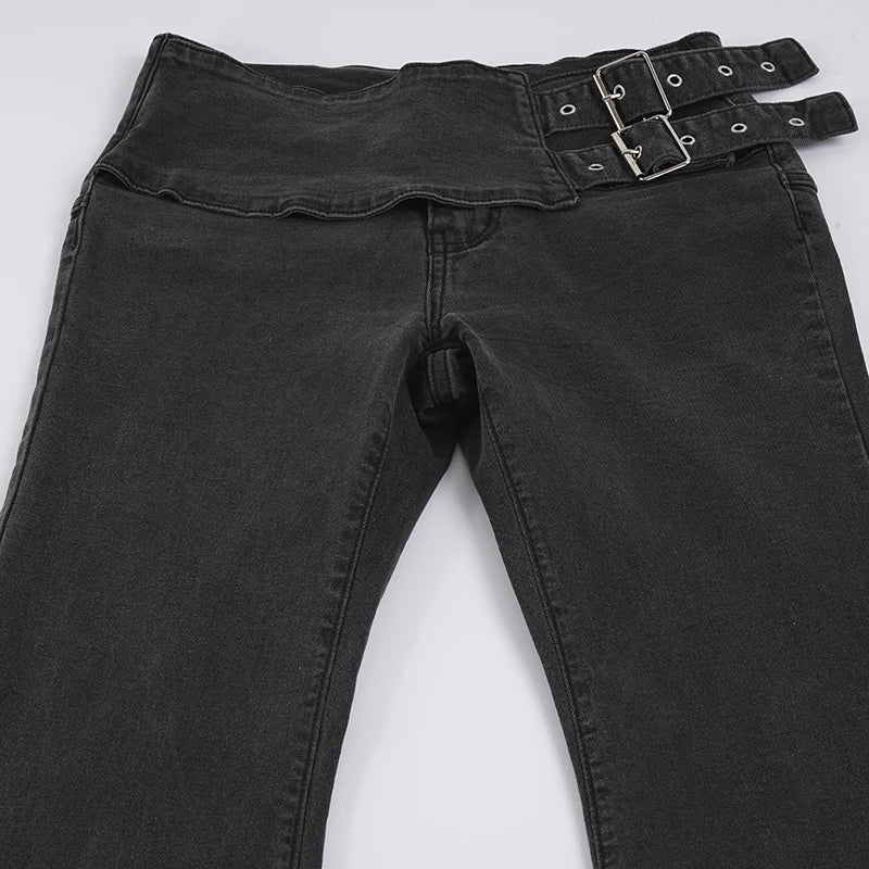 LIZAKOSHT  -  Punk Low Waist Flare Stretch Jeans Y2k Streetwear Denim Pants Women's Casual Skinny Trousers Aesthetic All match 2026
