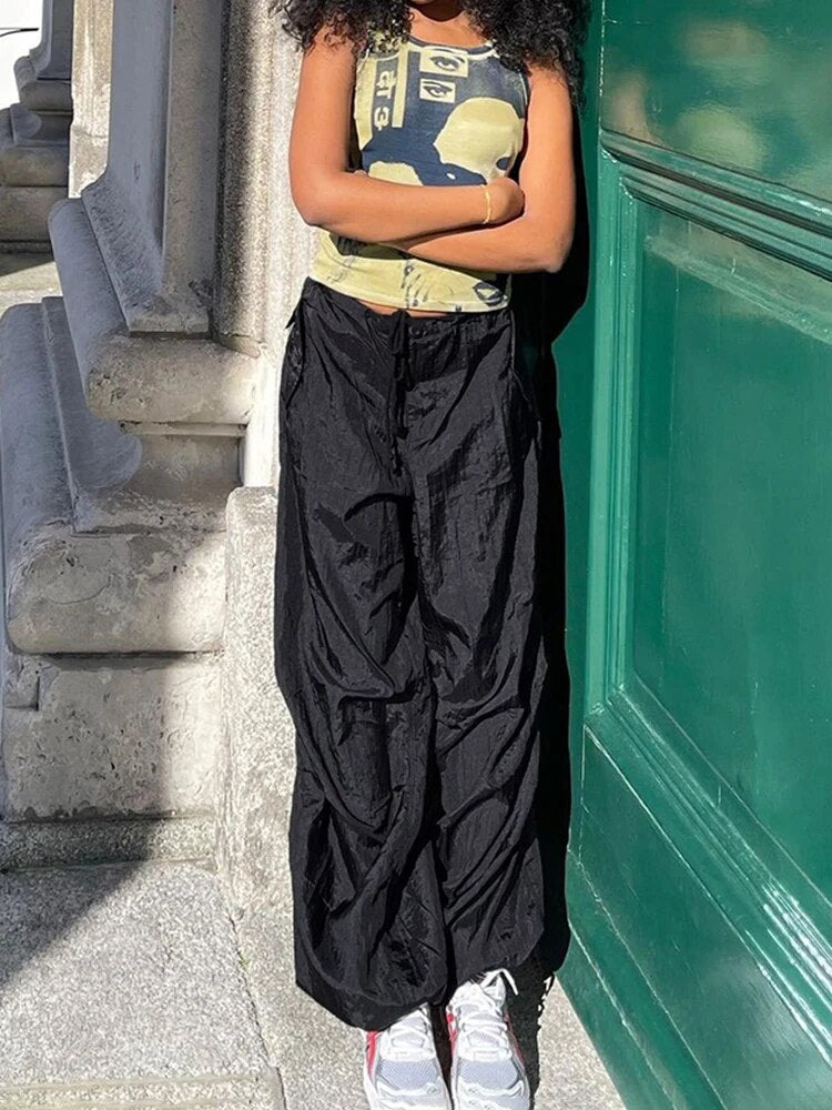 Lizakosht Fashion Khaki Low Rise Cargo Pants Vintage Baggy Wide Leg Trousers Women Streetwear Straight Pants Y2k Harajuku 90s Loose Capris