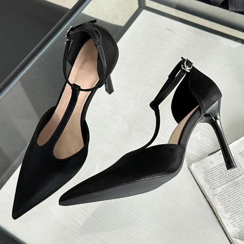 LIZAKOSHT  -  Sexy Red High Heels Women Pointed Toe Party Dress Shoes T-Strap Patent Leather Elegant Slingback Thin Heels Female Sandals Women