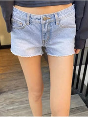 LIZAKOSHT  -  Casual Women Fashion Blue Washed Worn-out Ragged Denim Shorts Summer Vintage Solid Color Female Bottoms Mujer
