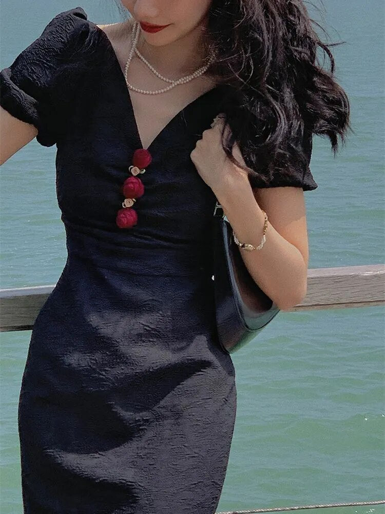 Lizakosht Summer Elegant Women Bodycon Vintage Midi Dress Vestidos Female Slim Party New Clothes