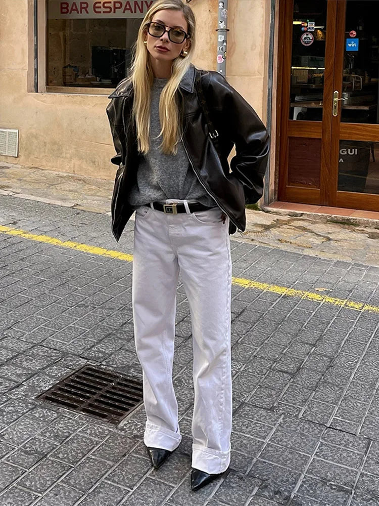 LIZAKOSHT  -  Textured Leather Jacket Coat Vintage Matte Zipper Short Outwear Top Lapel  Cool Fashion Commuter Loose Slimming Biker Jackets