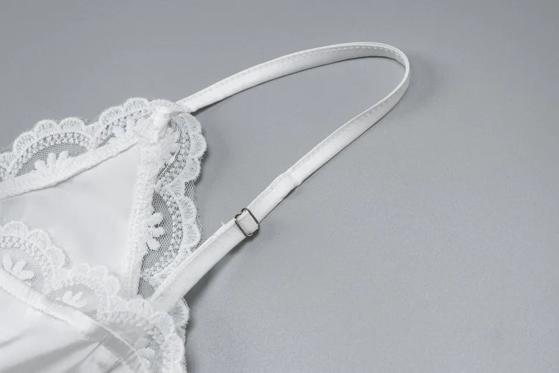 LIZAKOSHT  -  Lace Border V-neck Button Patch Thin Shoulder Strap Women's Summer White Elegant Sexy Short Versatile Single Breasted Button Top