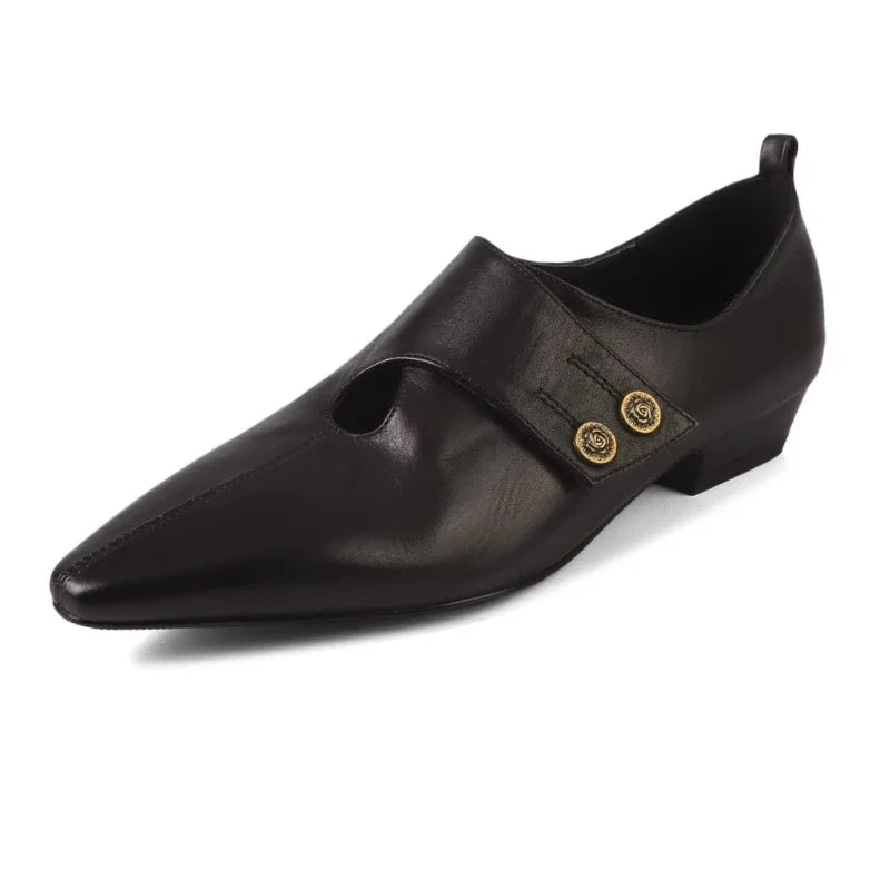 LIZAKOSHT  -  Designer Low Heel Loafers Women Retro Pointed Toe Fashion British Style Small Leather Shoes Elegant Brand Mary Jane Shoes Women