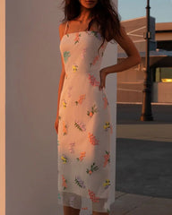 LIZAKOSHT  -  Spring Summer Tulle Dress Strapped Sleeveless Bodycon Slim Waist Ankle-length High Quality Flowers Embroidered Women Clothes 539