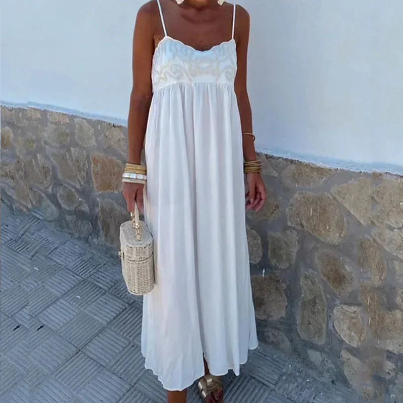 LIZAKOSHT  -  Lady Casual Folds Party Dress Bohemian Suspender High Waist Long Dress Summer Women Chest Graphic Tube Tops Vocation Dress 2024