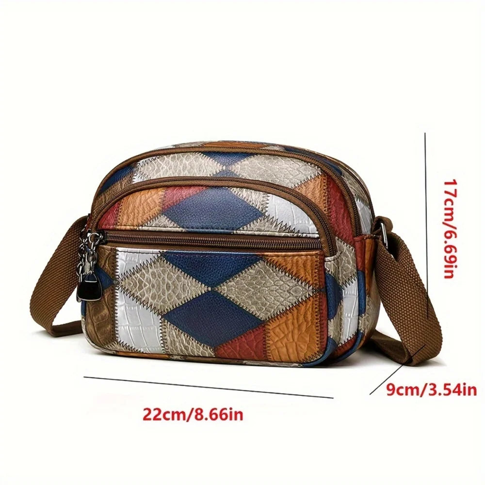 LIZAKOSHT  -  Vintage Crossbody Bag Fashionable And Trendy Patchwork Zipper Sling Bag With Font Pocket Ladies Messenger Bag