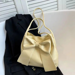 LIZAKOSHT  -  Large Capacity PU Leather Women's Shoulder Bag Fashion Portable Tote Bag New Commuter Bow Bag Solid Color Handbag
