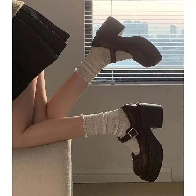 LIZAKOSHT  -  Bla Mary Jane Single oes for Women Thi Heel round Head Retro Japanese Sle Versatile Leather oes Roman Sle mid Heel