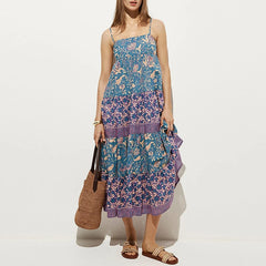 LIZAKOSHT  -  Vintage Backless Spaghetti Strap Dress Fashion Hight Waist Loose Party Dress Sexy Sleeveless Floral Printed Women's Long Dresses