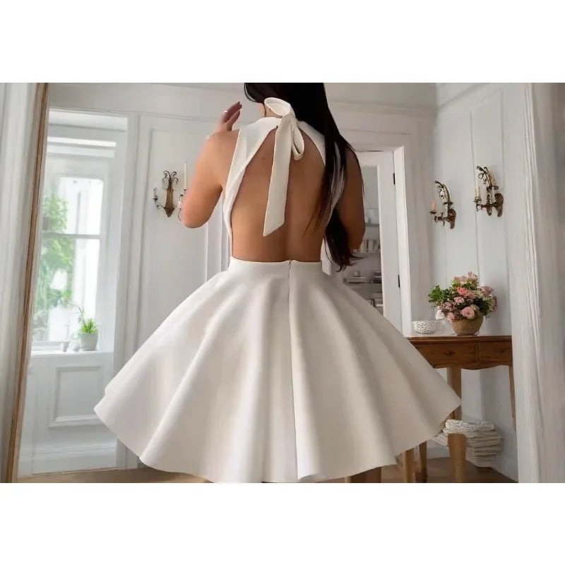 LIZAKOSHT  -  2026 Summer Solid Color Round Neck Sleeveless Backless Women's Elegant Dress