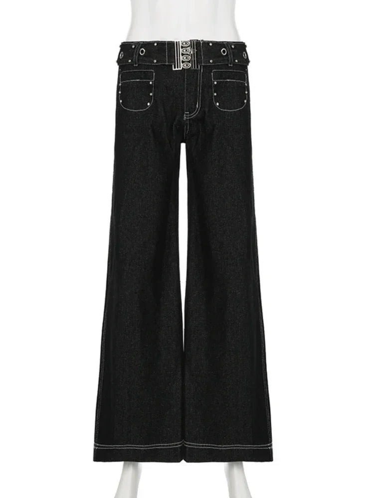 LIZAKOSHT  -  New Punk Gothic Denim Pants Women Y2K Vintage Streetwear Harajuku Y2k E-girl High Waist Wide Leg Pants Emo Alt Jeans Femme