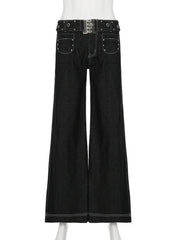 LIZAKOSHT  -  New Punk Gothic Denim Pants Women Y2K Vintage Streetwear Harajuku Y2k E-girl High Waist Wide Leg Pants Emo Alt Jeans Femme
