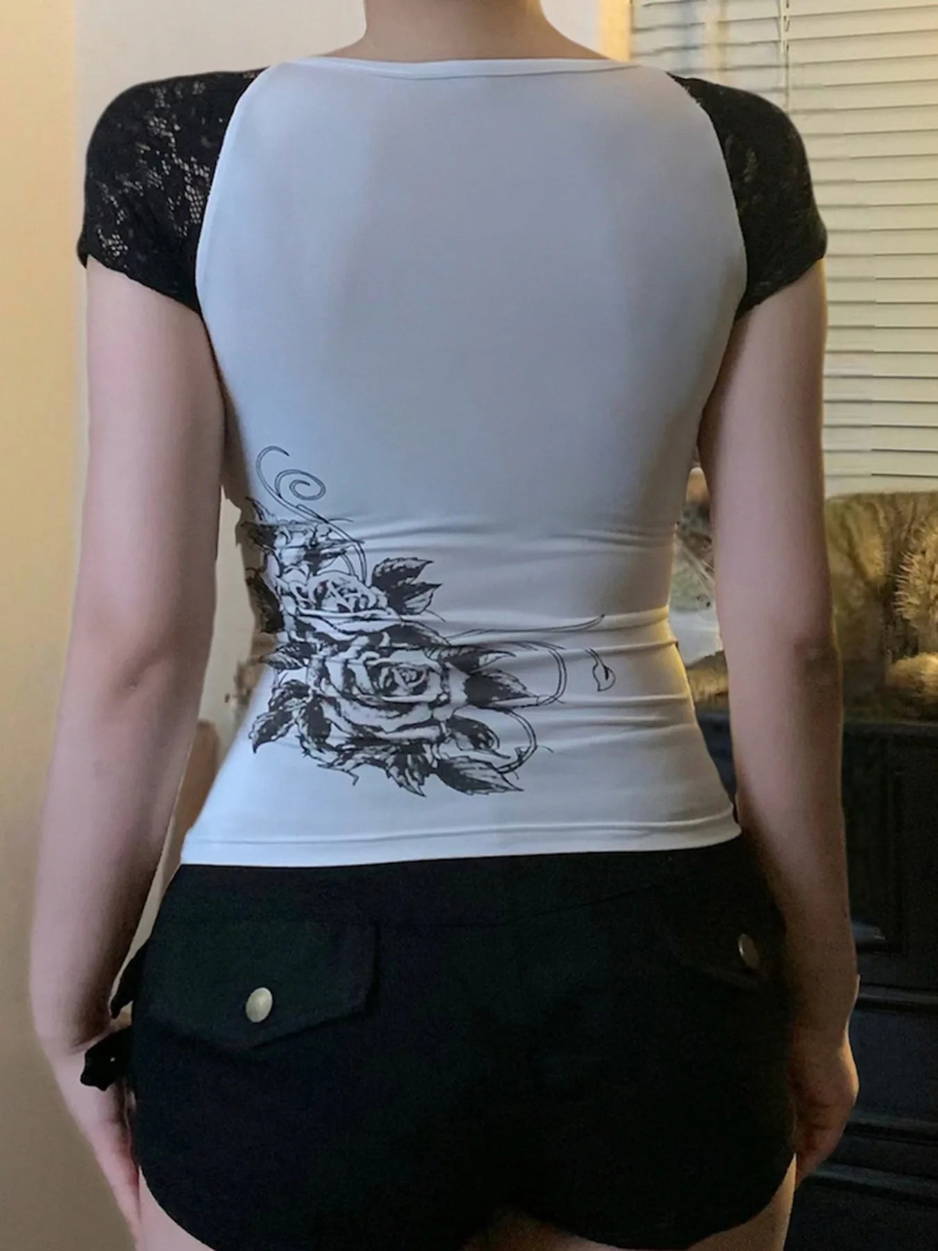 LIZAKOSHT  -  Contrasting Printed Raglan T-shirt Women's Summer Y2K Hot Girls Casual Tight Fitting O-neck Top Fashion Female Clothes