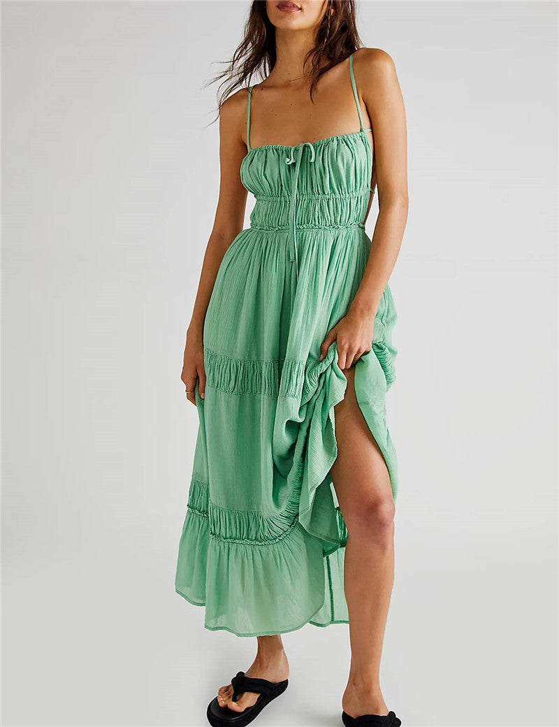 LIZAKOSHT  -  Boho Women Cut Out Backless Maxi Dress Bodycon Long Flowy Dresses Summer Spaghetti Strap Low Cut Cami Dress Clubwear