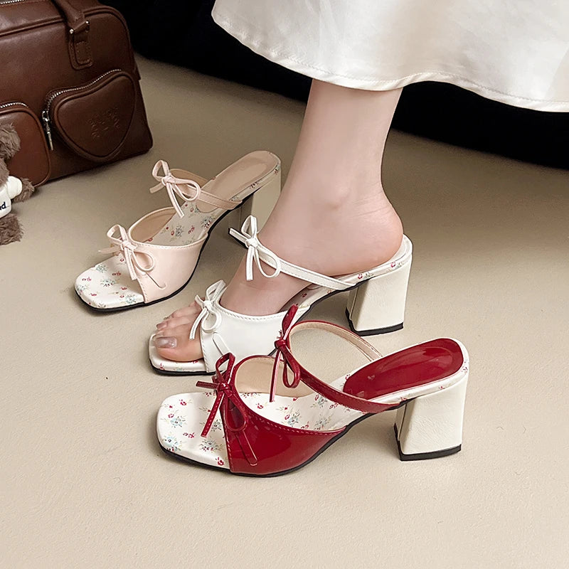 LIZAKOSHT  -  New Summer Elegant Fashion Bow Design Flowers SandalsWedge Cool Slippers Women's Straight French Style High-heeled Shoes