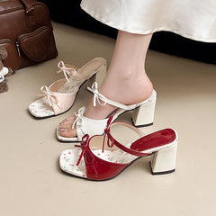 LIZAKOSHT  -  New Summer Elegant Fashion Bow Design Flowers SandalsWedge Cool Slippers Women's Straight French Style High-heeled Shoes