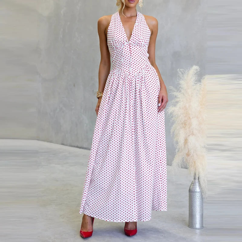LIZAKOSHT  -  Comfortable Commuter Women's Dress Polka Dot Sleeveless Classic Strap Skirt Beach Vacation Summer New Long Dress