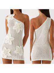 LIZAKOSHT  -  Elegant Lace Midi Dress with V-Neckline and Ruffled Sleeves Floral Embroidery Detail Bodycon Cocktail Dress for Women