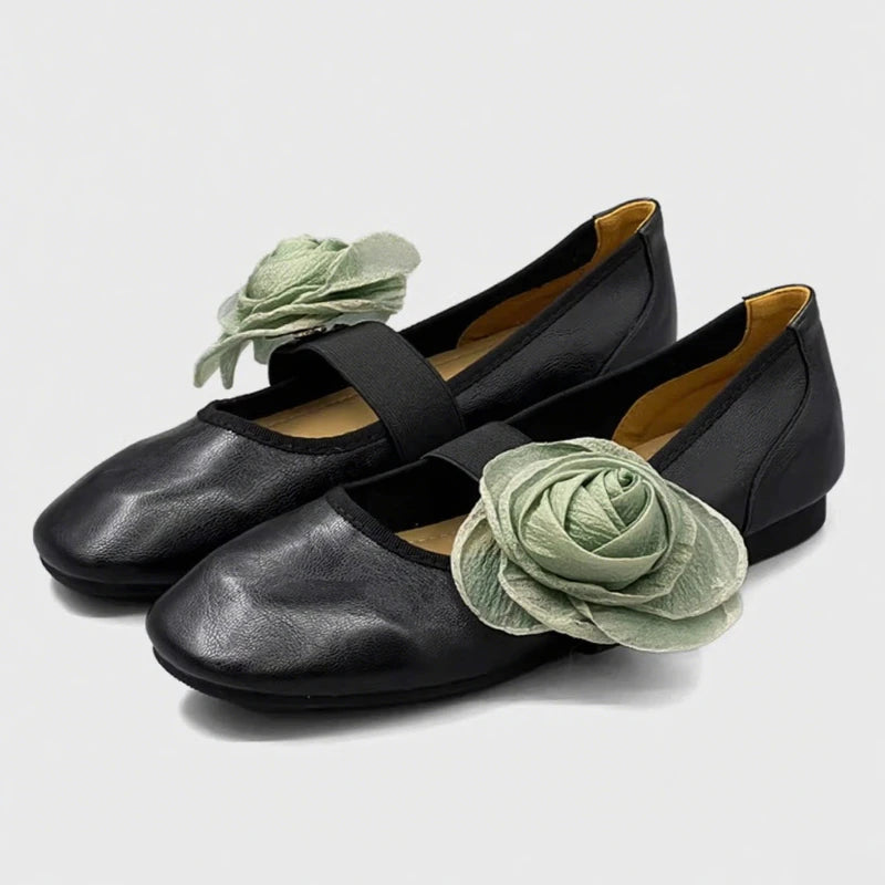 LIZAKOSHT  -  Fashion Flower Decoration Ballet Flats Women Elegant Round Toe Elastic Design Brand Mary Jane Shoes Ladies Comfort Soft Loafers