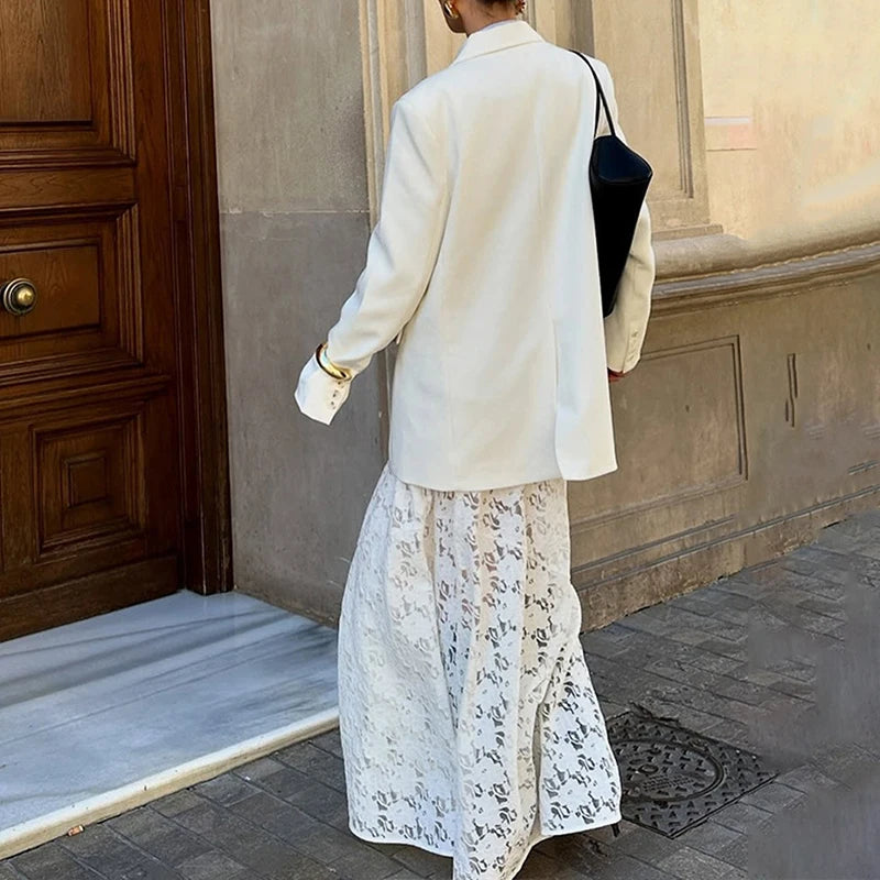 LIZAKOSHT  -  Elegant Women Lace White High Waist Party Long Dress See Through Summer Beachwear Party Ladies Maxi Vestidos