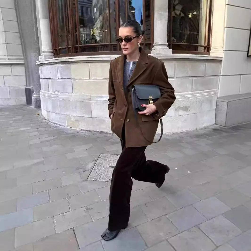 LIZAKOSHT  -  Leisure Suit Coat Women's Suede Autumn and Winter Jacket Commuter Wind Women's Coat