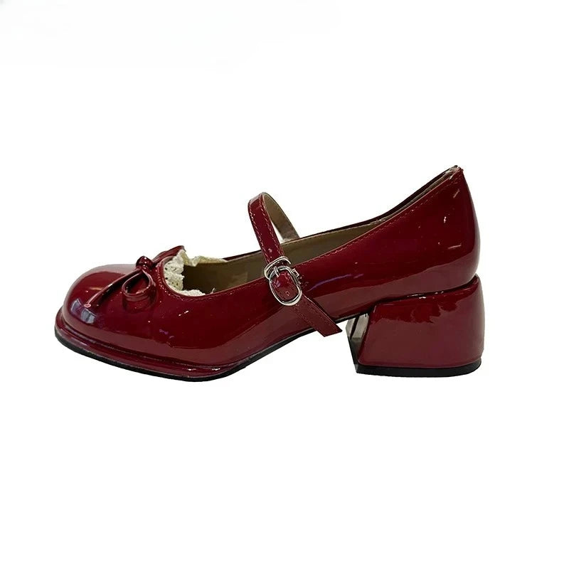 LIZAKOSHT  -  Designer Spring Autumn Thick Heel Women Mary Jane Shoes Concise Butterfly-knot Single Shoes Ladies Elegant Dress Leather Pumps