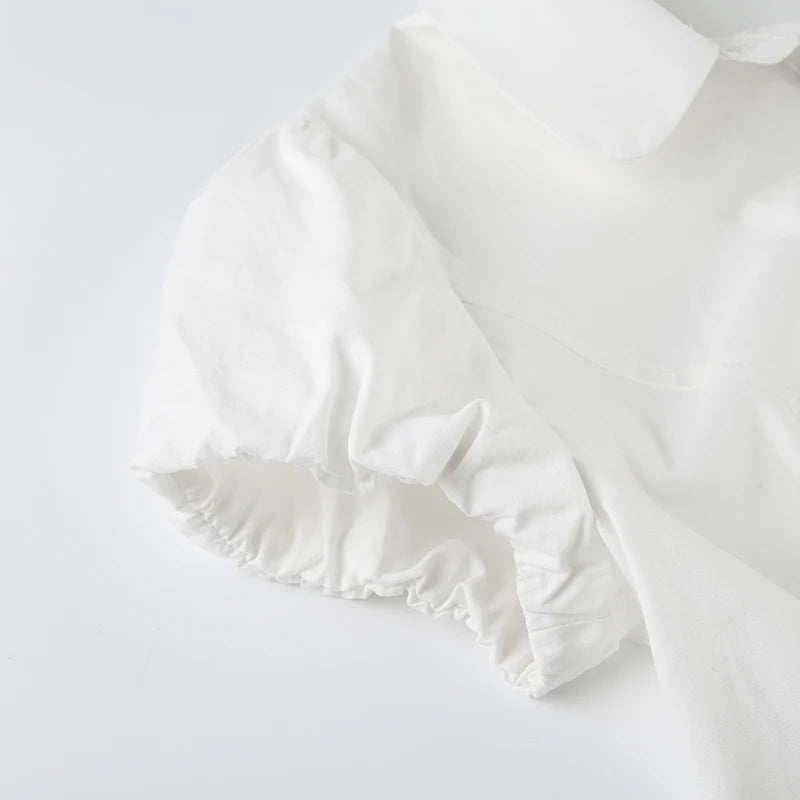 LIZAKOSHT  -  Casual Solid Tee Shirts for Women Turn-down Collar Button Up Corset Blouses Korean Short Sleeves Fashion Cute Tops