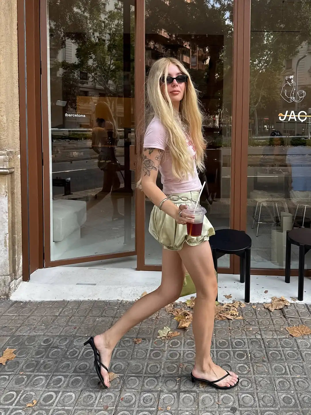 LIZAKOSHT  -  Lady Chic Satin Bubble Shorts Women Light Green Chain Trim High-waist Casual Street Vacation Bottoms Summer Outing Pants