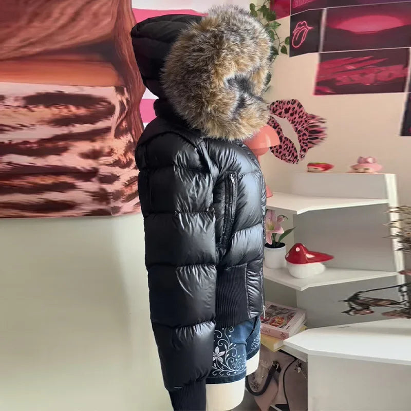 LIZAKOSHT  -  Elegant High Quality Thicken Padded Jacket Faux Fur Collar Hooded Zipper Casual Coat New Lady Winter Daily Commute Outwears