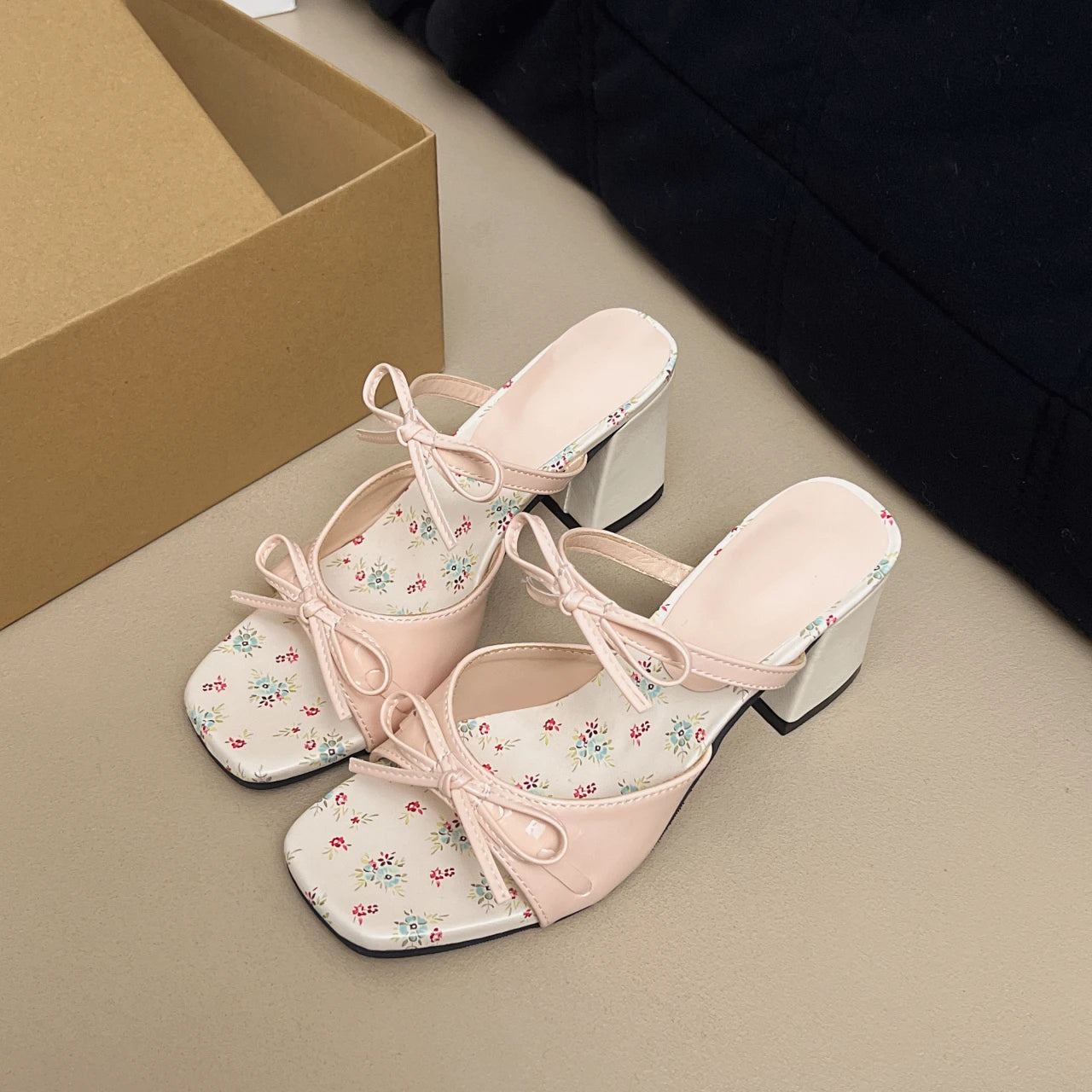 LIZAKOSHT  -  New Summer Elegant Fashion Bow Design Flowers SandalsWedge Cool Slippers Women's Straight French Style High-heeled Shoes