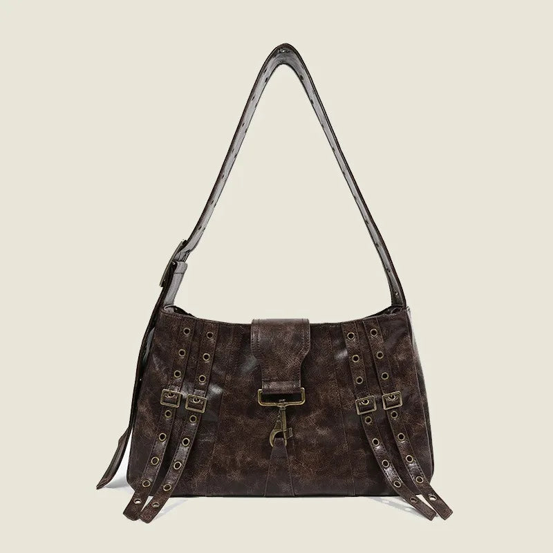 LIZAKOSHT  -  Y2k Punk Womens Shoulder Bag Casual Large Capacity Casual Leather Vintage Tote Bag Literary Advanced Luxury Female Handbag