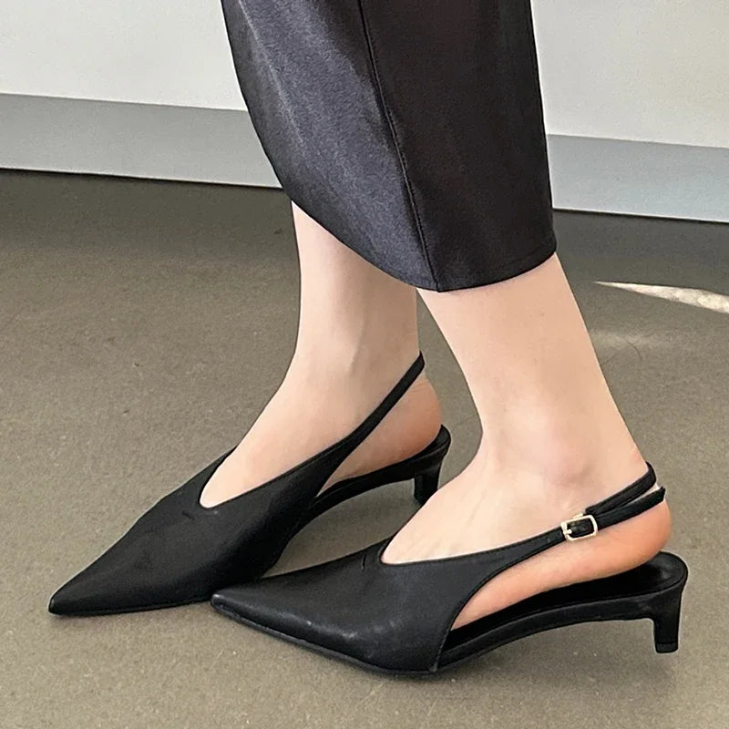 LIZAKOSHT  -  SEXY Pointed Toe Low Heels Sandals Women Fashion Shallow Elegant Slingback Sandal Female Summer Designer Dress Mules Pumps Women