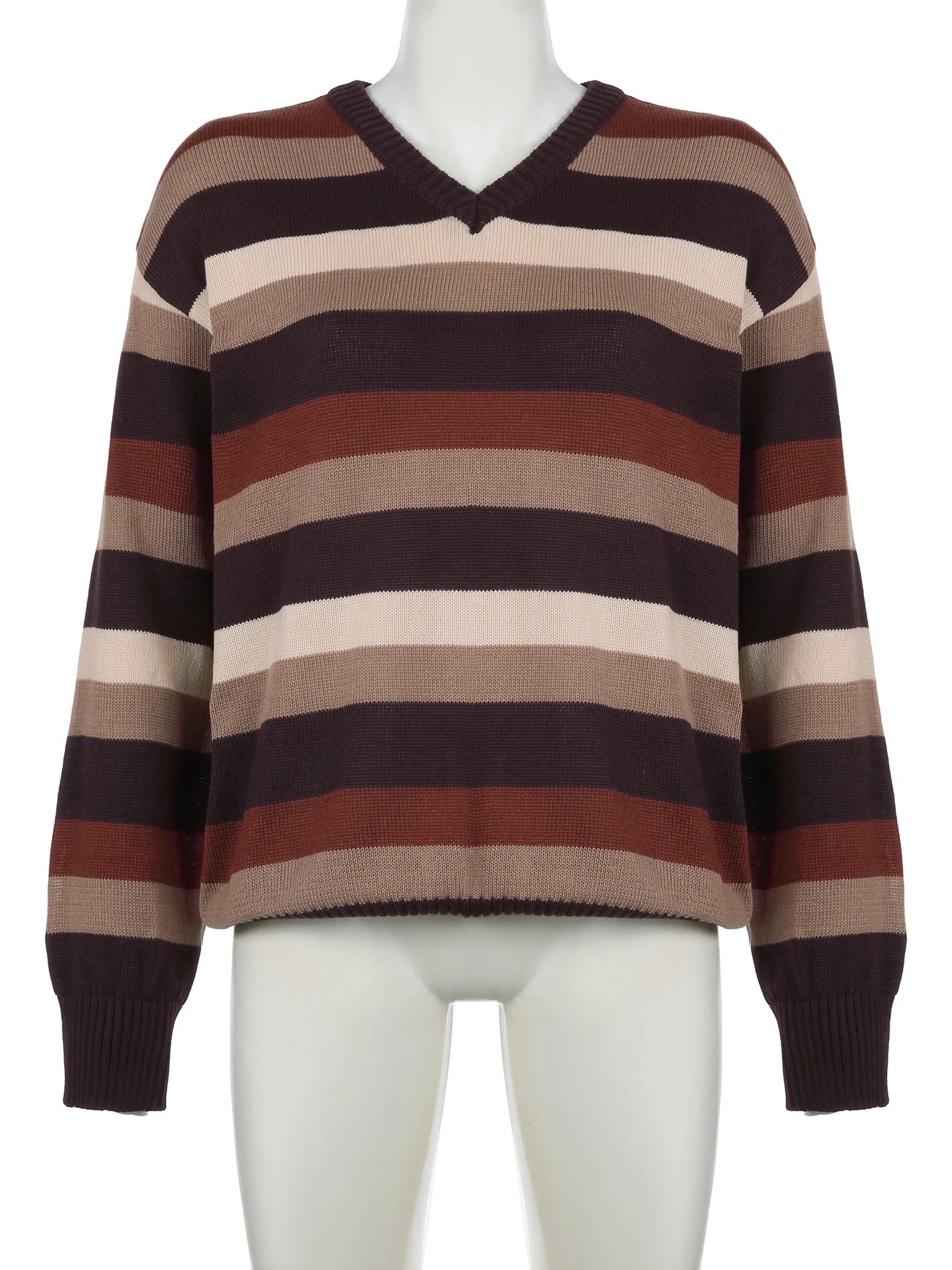 LIZAKOSHT  -  Vintage Striped Knitted Sweaters Casual Loose V-Neck Long Sleeve Pullovers Women Autumn Winter Fashion Streetwear