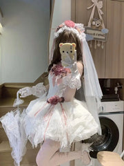 LIZAKOSHT  -  Japan Lolita Romantic Sweet Girl Ballet Dress New Spring and Summer Women's Lae Bow Fairy Cake Dresses Slim Ball Gown Dresses