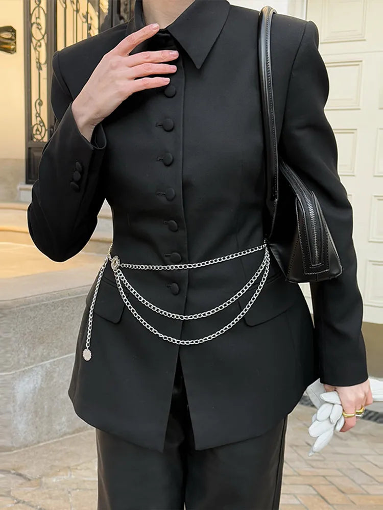 LIZAKOSHT  -  Casual Jackets Women Lapel Single Breasted Slim Waist Long Sleeves Coats Female 2025 Autumn Chic Fashion Solid Outwears Lady