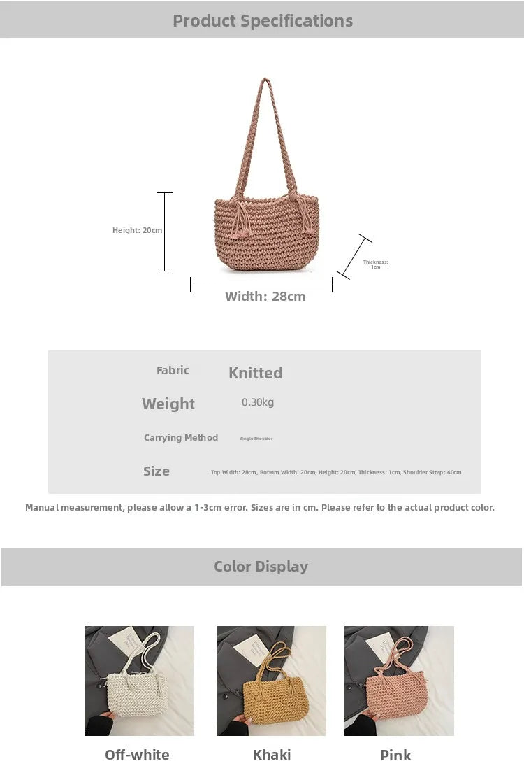 LIZAKOSHT  -  Casual Knitted Large Capaci oulder Bag for Women Summer Versatile St Weaving Beach Coast Bag Modern Neutral Sle Poly