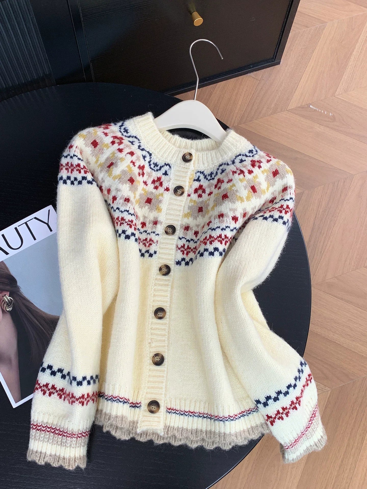 LIZAKOSHT  -  Elegant Fashion Women's Knitted Cardigan Sweater Casual Fit Autumn Winter New Style Y2k Fair Isle Pattern Grey Knit Top Jumper