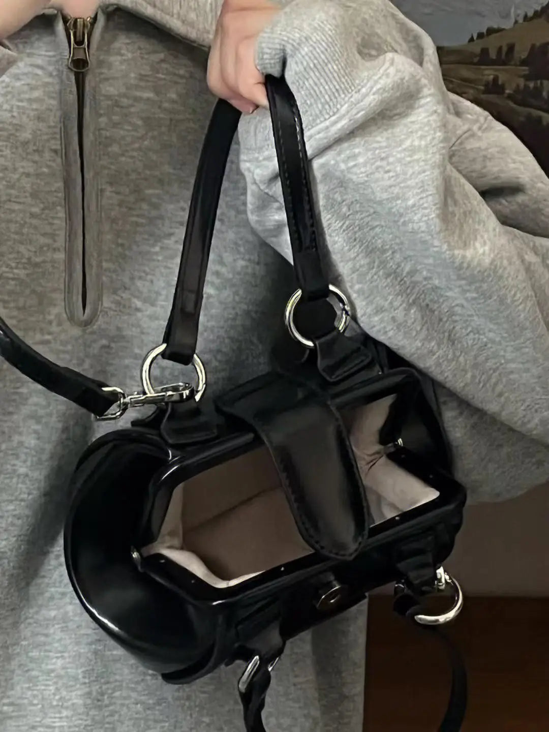 LIZAKOSHT  -  Sweet Cool Handle Black Messenger Bag Women Hot Girls Pu Leather Y2k Hand Bag Purse Ladies Vintage Casual Crossbody Bags