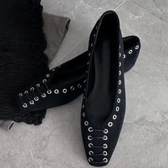 LIZAKOSHT  -  Square Toe Faux Suede Flats Women Comfort Rivet Design Shallow Mouth Loafers Vintage Soft Sole Designer Mary Jane Shoes