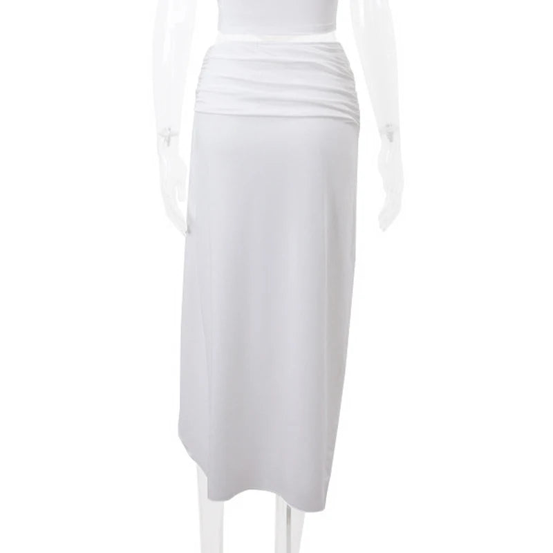 LIZAKOSHT  -  Ruched Long Skirt Women y2k Clothes Solid Color Ruched Waist Side Split Skirt Skirt Summer Party Skirts Streetwear