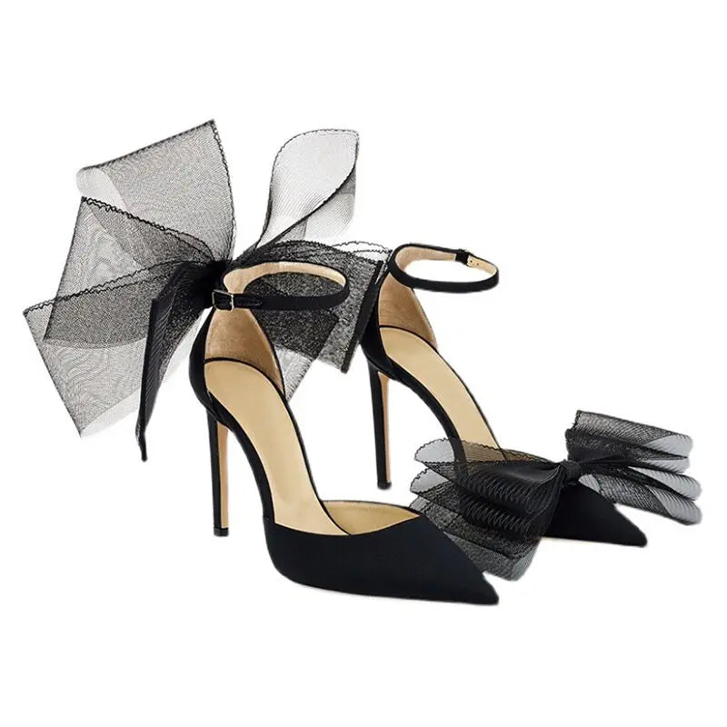 LIZAKOSHT  -  Sandals Women Summer Stiletto Pointed Toe Elastic Band Buckle Butterfly-Knot Elegant Ladies Feminine Sandals Women Pumps