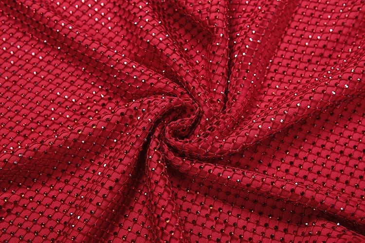 LIZAKOSHT  -  Shiny Thread Dress Women Christmas Sexy Square Collar Sleeveless Patchwork Wild Hottie Party Club Peach Hip Bodycon