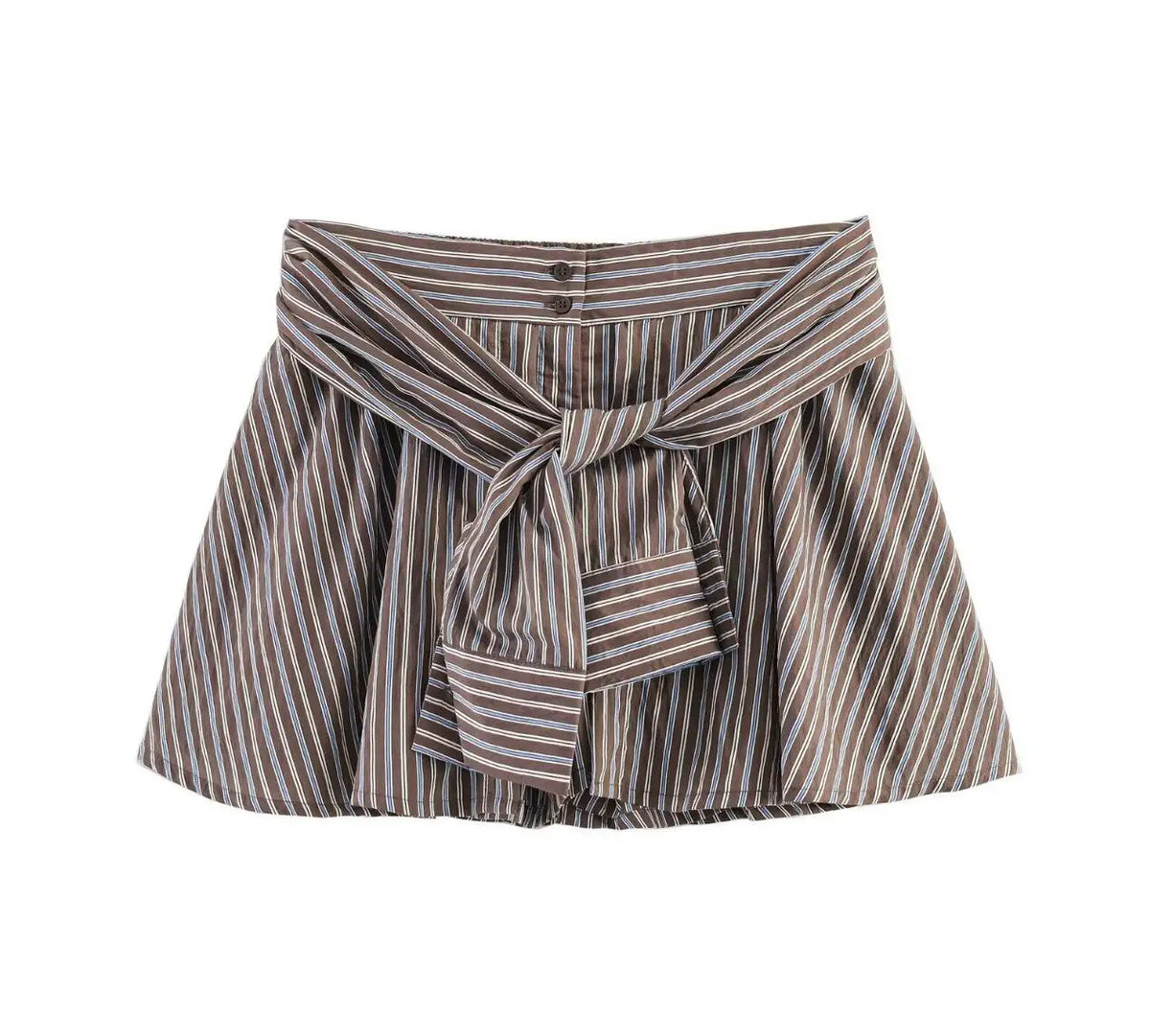 LIZAKOSHT  -  Fashion Coffee Stripes Tie Bow Sashes Elastic Waist Wide Leg Shorts Women Shorts Skirts Causal Mini Pants