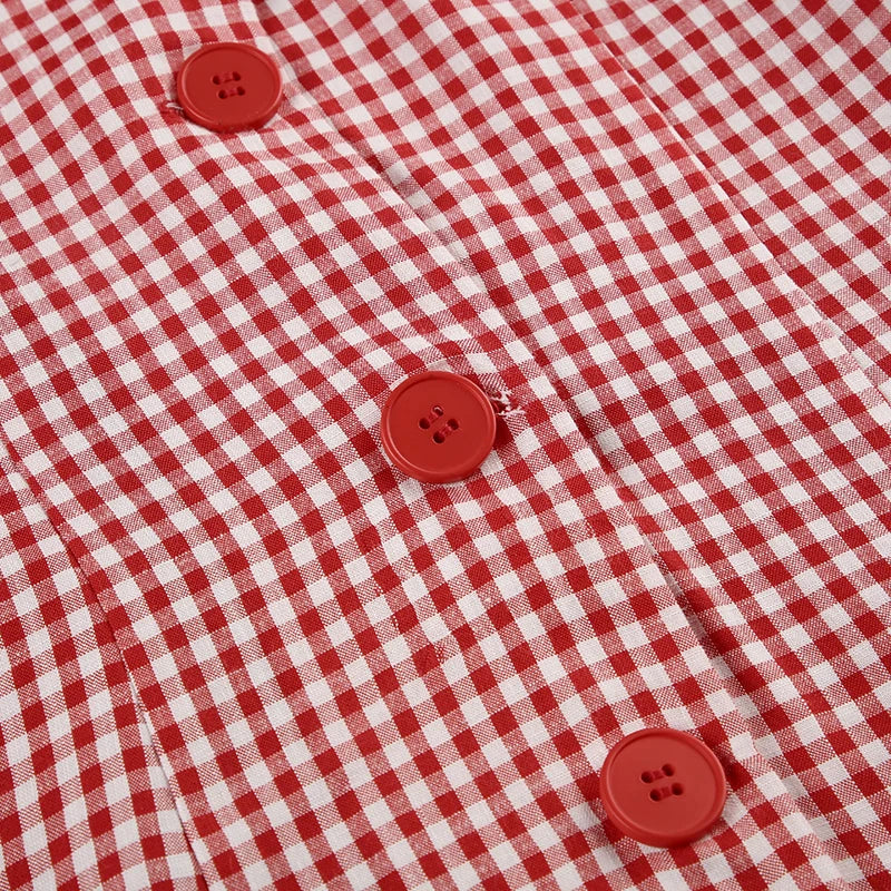 LIZAKOSHT  -  Women Red Plaid Sleeveless Buttons Short Dress Elegant Fashion Lady Streetwear Summer Y2K Sexy Crew Neck Mini Dresses