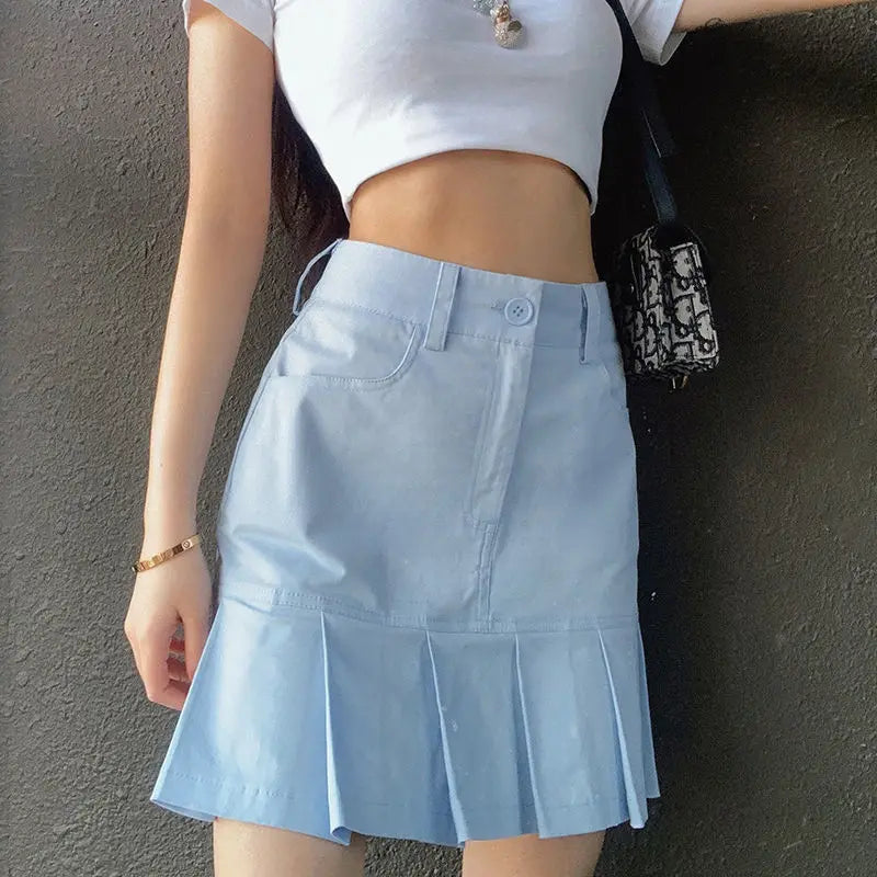 LIZAKOSHT  -  Pleated Skirt High Waist Slim Versatile Slim College Style Age-Reducing Girl Youthful Artistic Fresh Solid Color Skirt For Women