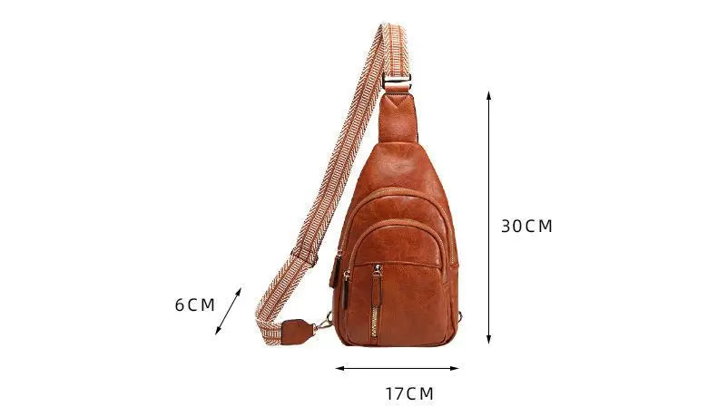 LIZAKOSHT  -  Vintage Brown Women Chest Bag Lightweight PU Leather Large Capacity Sling Bag Ladies Fashion Geometric Strap Purse