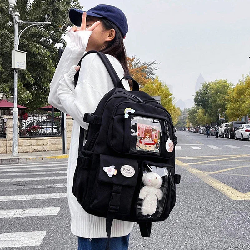 LIZAKOSHT  -  Women Backpacks Waterproof Multi-Pocket Git Nylon School Backpack Student Female Girls Kawaii Laptop Book Pack Mochilas Package