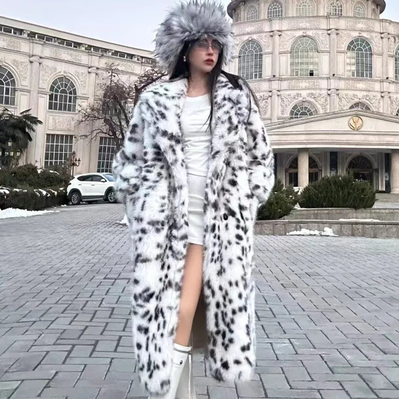 LIZAKOSHT  -  New Cool Girls Faux Fur Coat Long Belted Leopard Print Fox Fur Outerwears Women Autumn Winter Thick Warm Soft  Fluffy Overcoat